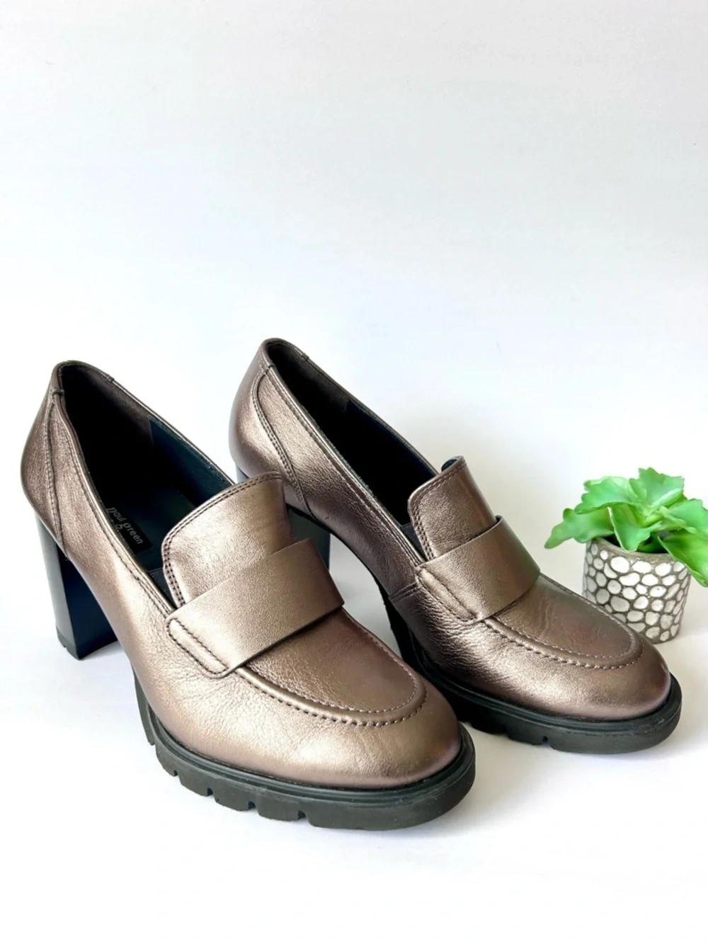 Paul Green Nina Loafer Pump Size 9.5 Grunge Metallic Bronze Leather Platform